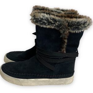 Toms One For One Black Faux Fur  Ankle Boot - 8